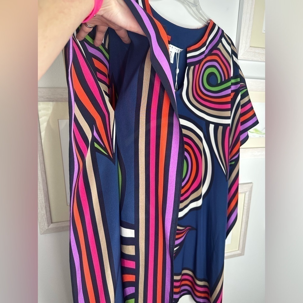 Trina Turk New Navy Swirl Silk Theodora Caftan Dress Women’s XS/S - Picture 7 of 14